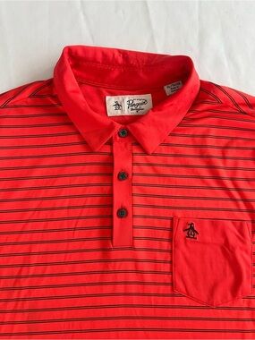 Original Penguin Red and Black Striped Polo Shirt